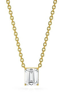 Gold Finish Emerald-Cut Cubic Zirconia & Crystal Pendant Necklace In Sterling Silver