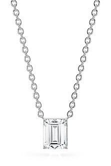White Rhodium Finish Emerald-Cut Cubic Zirconia & Crystal Pendant Necklace In Sterling Silver