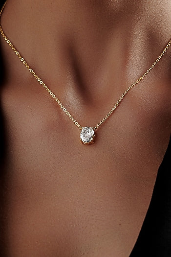 Gold Finish Oval-Shaped Cubic Zirconia & Crystal Pendant Necklace In Sterling Silver