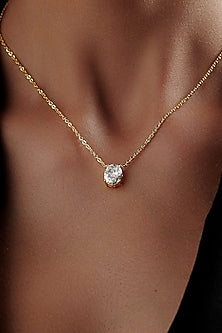 Gold Finish Oval-Shaped Cubic Zirconia & Crystal Pendant Necklace In Sterling Silver