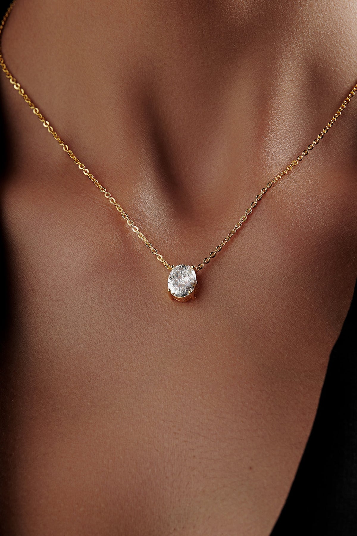 Gold Finish Oval-Shaped Cubic Zirconia & Crystal Pendant Necklace In Sterling Silver