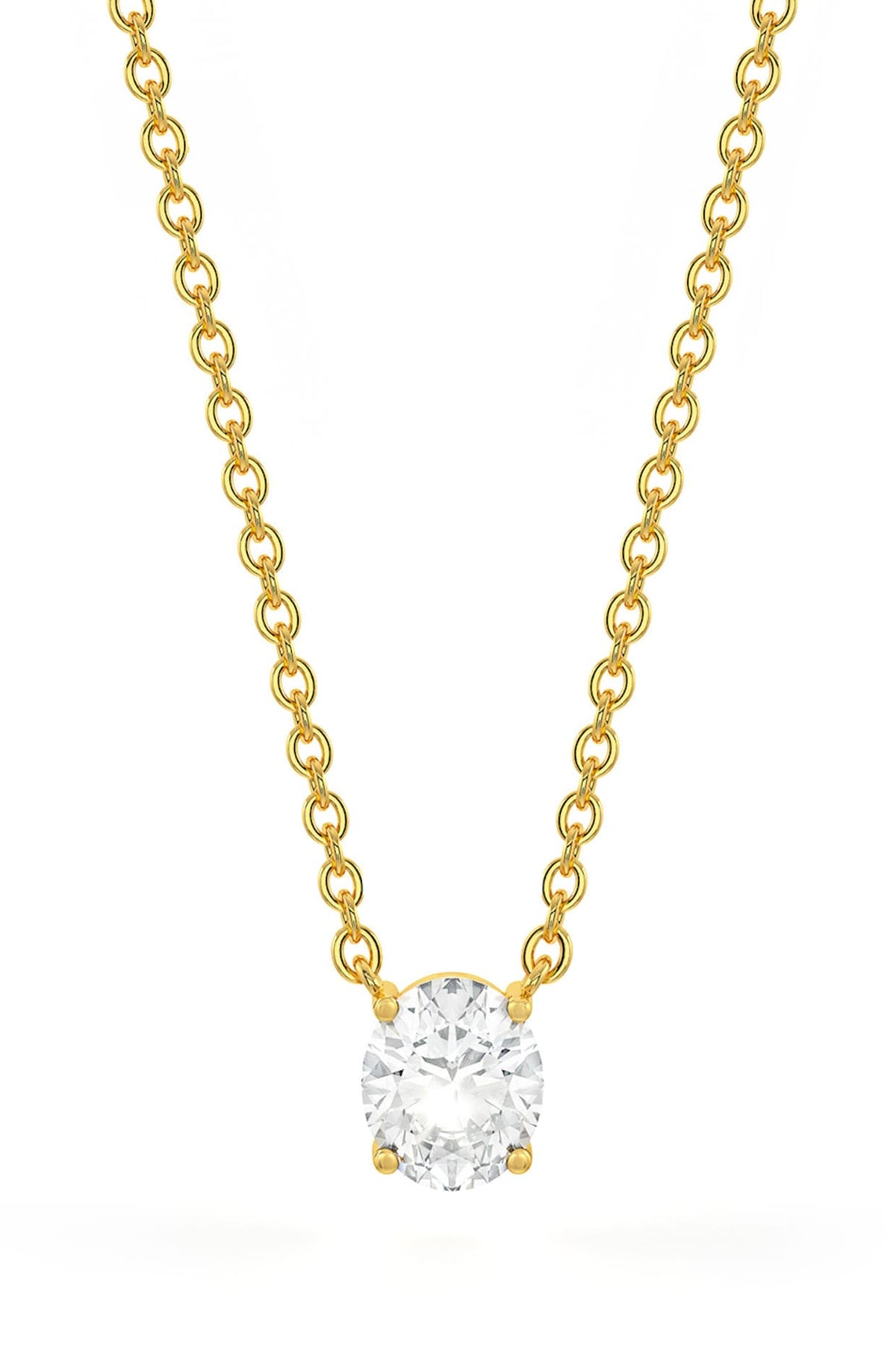 Gold Finish Oval-Shaped Cubic Zirconia & Crystal Pendant Necklace In Sterling Silver