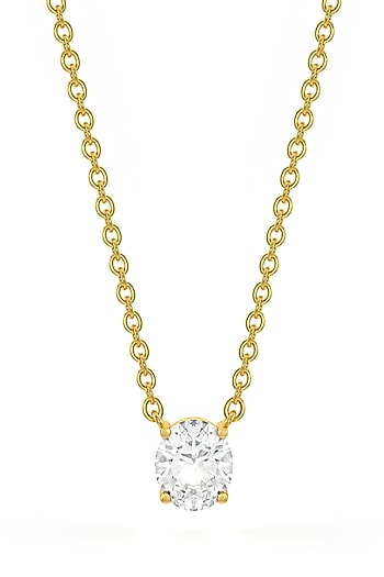 Gold Finish Oval-Shaped Cubic Zirconia & Crystal Pendant Necklace In Sterling Silver