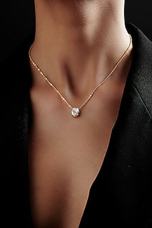 Gold Finish Oval-Shaped Cubic Zirconia & Crystal Pendant Necklace In Sterling Silver