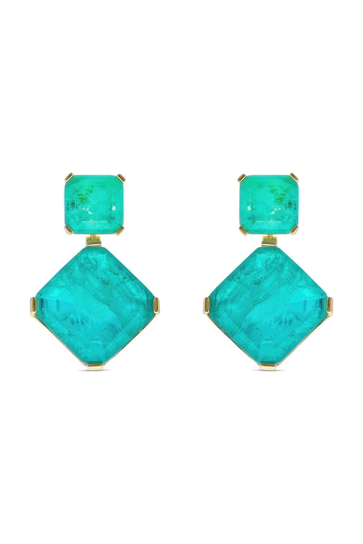 Gold Finish Turquoise Natural Stone Dangler Earrings In Sterling Silver