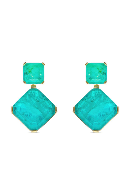Gold Finish Turquoise Natural Stone Dangler Earrings In Sterling Silver