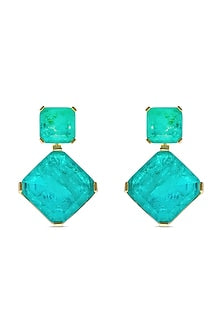 Gold Finish Turquoise Natural Stone Dangler Earrings In Sterling Silver