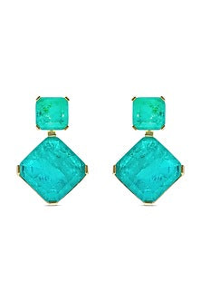 Gold Finish Turquoise Natural Stone Dangler Earrings In Sterling Silver