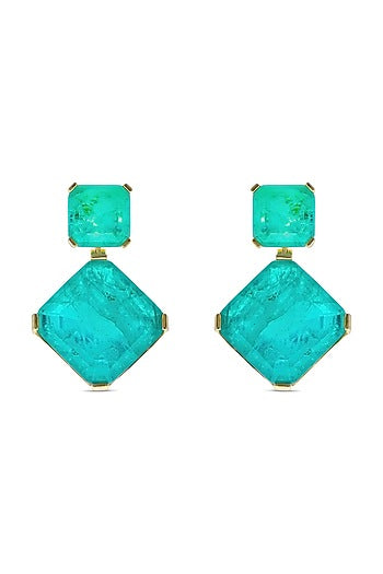 Gold Finish Turquoise Natural Stone Dangler Earrings In Sterling Silver