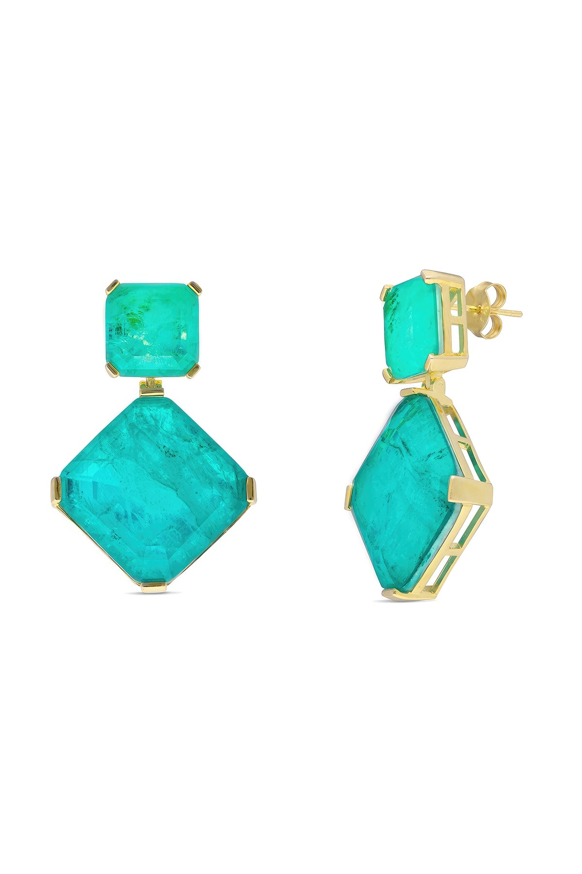 Gold Finish Turquoise Natural Stone Dangler Earrings In Sterling Silver