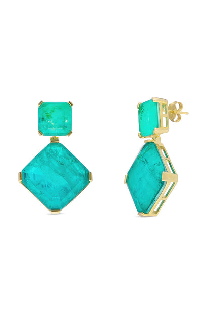 Gold Finish Turquoise Natural Stone Dangler Earrings In Sterling Silver