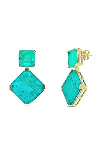 Gold Finish Turquoise Natural Stone Dangler Earrings In Sterling Silver