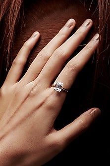 White Rhodium Finish Emerald-Cut Cubic Zirconia Crystal Ring In Sterling Silver