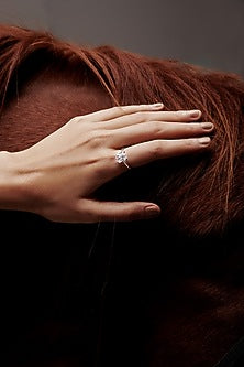 White Rhodium Finish Emerald-Cut Cubic Zirconia Crystal Ring In Sterling Silver