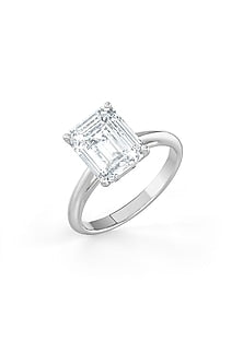 White Rhodium Finish Emerald-Cut Cubic Zirconia Crystal Ring In Sterling Silver