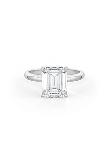 White Rhodium Finish Emerald-Cut Cubic Zirconia Crystal Ring In Sterling Silver