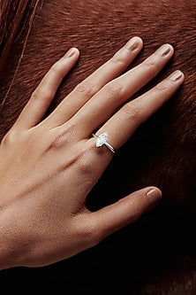 Gold Finish Marquise-Cut Cubic Zirconia Crystal Ring In Sterling Silver