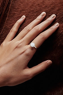 White Rhodium Finish Round-Shaped Cubic Zirconia Crystal Ring In Sterling Silver