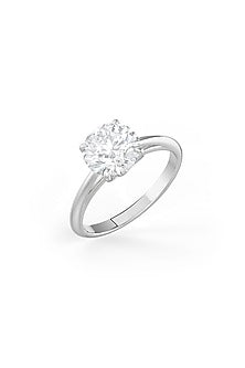 White Rhodium Finish Round-Shaped Cubic Zirconia Crystal Ring In Sterling Silver