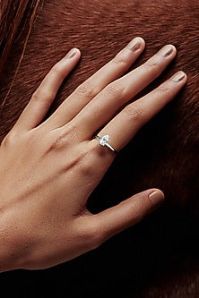 White Rhodium Finish Pear-Shaped Cubic Zirconia Crystal Ring In Sterling Silver