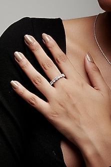 White Rhodium Finish Round-Shaped Cubic Zirconia Crystal Ring In Sterling Silver