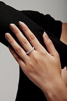 White Rhodium Finish Round-Shaped Cubic Zirconia Crystal Ring In Sterling Silver