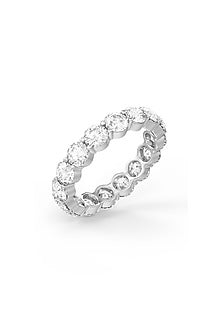 White Rhodium Finish Round-Shaped Cubic Zirconia Crystal Ring In Sterling Silver