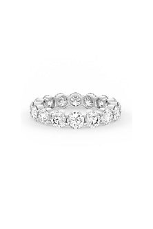 White Rhodium Finish Round-Shaped Cubic Zirconia Crystal Ring In Sterling Silver