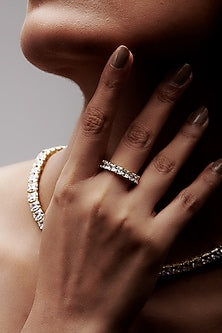 Gold Finish Square-Shaped Cubic Zirconia Crystal Ring In Sterling Silver