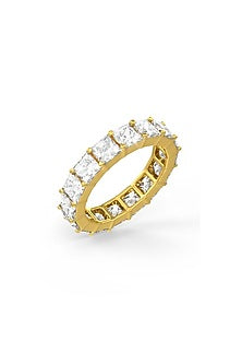 Gold Finish Square-Shaped Cubic Zirconia Crystal Ring In Sterling Silver