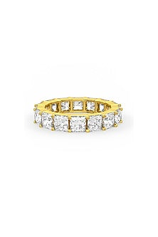 Gold Finish Square-Shaped Cubic Zirconia Crystal Ring In Sterling Silver