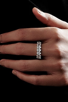White Rhodium Finish Oval-Shaped Cubic Zirconia Crystal Ring In Sterling Silver