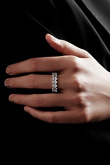 White Rhodium Finish Oval-Shaped Cubic Zirconia Crystal Ring In Sterling Silver