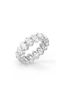 White Rhodium Finish Oval-Shaped Cubic Zirconia Crystal Ring In Sterling Silver