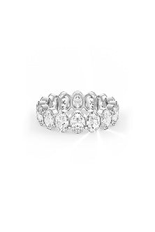 White Rhodium Finish Oval-Shaped Cubic Zirconia Crystal Ring In Sterling Silver