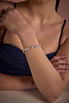 White Rhodium Finish Pink & White Cubic Zirconia Crystal Tennis Bracelet In Sterling Silver