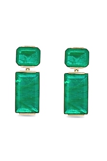 Gold Finish Emerald Green Natural Stone Dangler Earrings In Sterling Silver