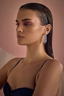 White Rhodium Finish Pink Cubic Zirconia Crystal Dangler Earrings In Sterling Silver