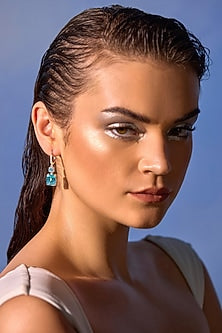 White Rhodium Finish Aqua Cubic Zirconia Crystal Dangler Earrings In Sterling Silver