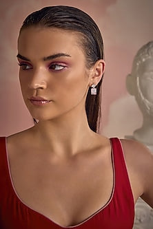 White Rhodium Finish Pink Cubic Zirconia Crystal Dangler Earrings In Sterling Silver