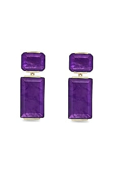 Gold Finish Purple Natural Stone Dangler Earrings In Sterling Silver