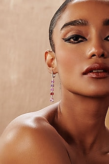 White Rhodium Finish Multi-Colored Cubic Zirconia Crystal Dangler Earrings In Sterling Silver