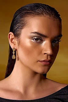 White Rhodium Finish Yellow Cubic Zirconia Crystal Floral Cluster Teardrop Earrings In Sterling Silver