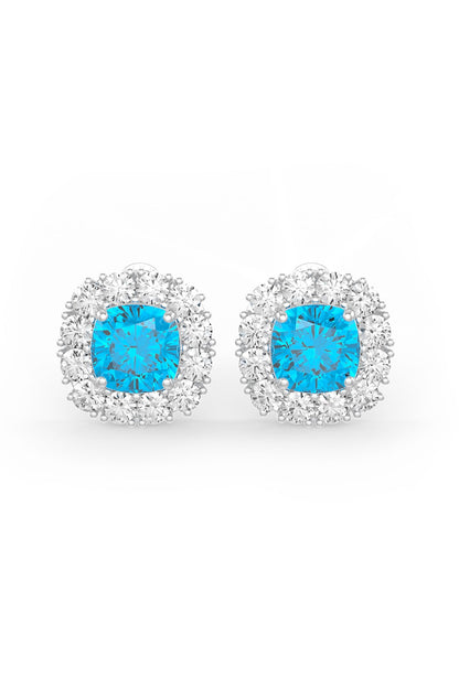 White Rhodium Finish Aqua & White Cubic Zirconia Crystal Stud Earrings In Sterling Silver