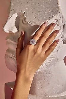 White Rhodium Finish Pink Cubic Zirconia Crystal Ring In Sterling Silver