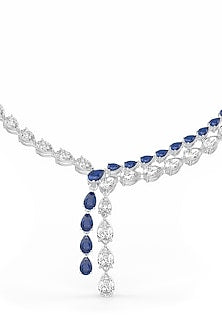 White Rhodium Finish Blue Cubic Zirconia Crystal Pendant Necklace In Sterling Silver