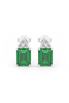 White Rhodium Finish Emerald Cubic Zirconia Crystal Dangler Earrings In Sterling Silver