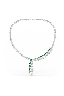 White Rhodium Finish Green Cubic Zirconia Crystal Pendant Necklace In Sterling Silver