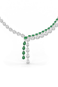 White Rhodium Finish Green Cubic Zirconia Crystal Pendant Necklace In Sterling Silver