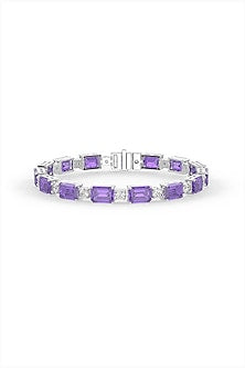 White Rhodium Finish Purple Cubic Zirconia Tennis Bracelet In Sterling Silver